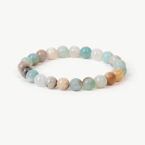 Amazonite Harmony beaded bracelet with pale blue-green and cream round stones on a stretch cord