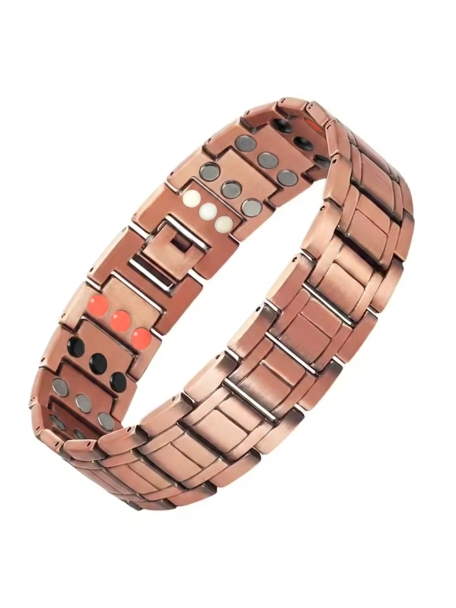 copper 3x bracelet with polished copper links and red, black and silver therapy inserts