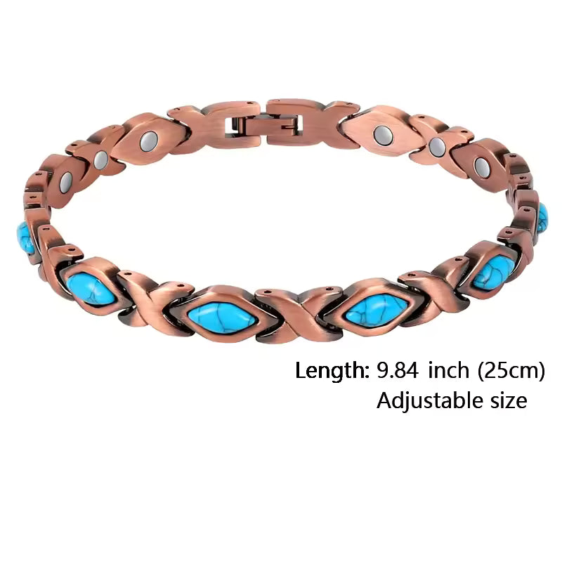 xoxo copper aquamarine bracelet with turquoise marquise stones, 9.84 inch adjustable length