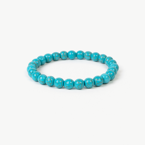 Turquoise Protection beaded bracelet with bright blue round stones on a stretch cord