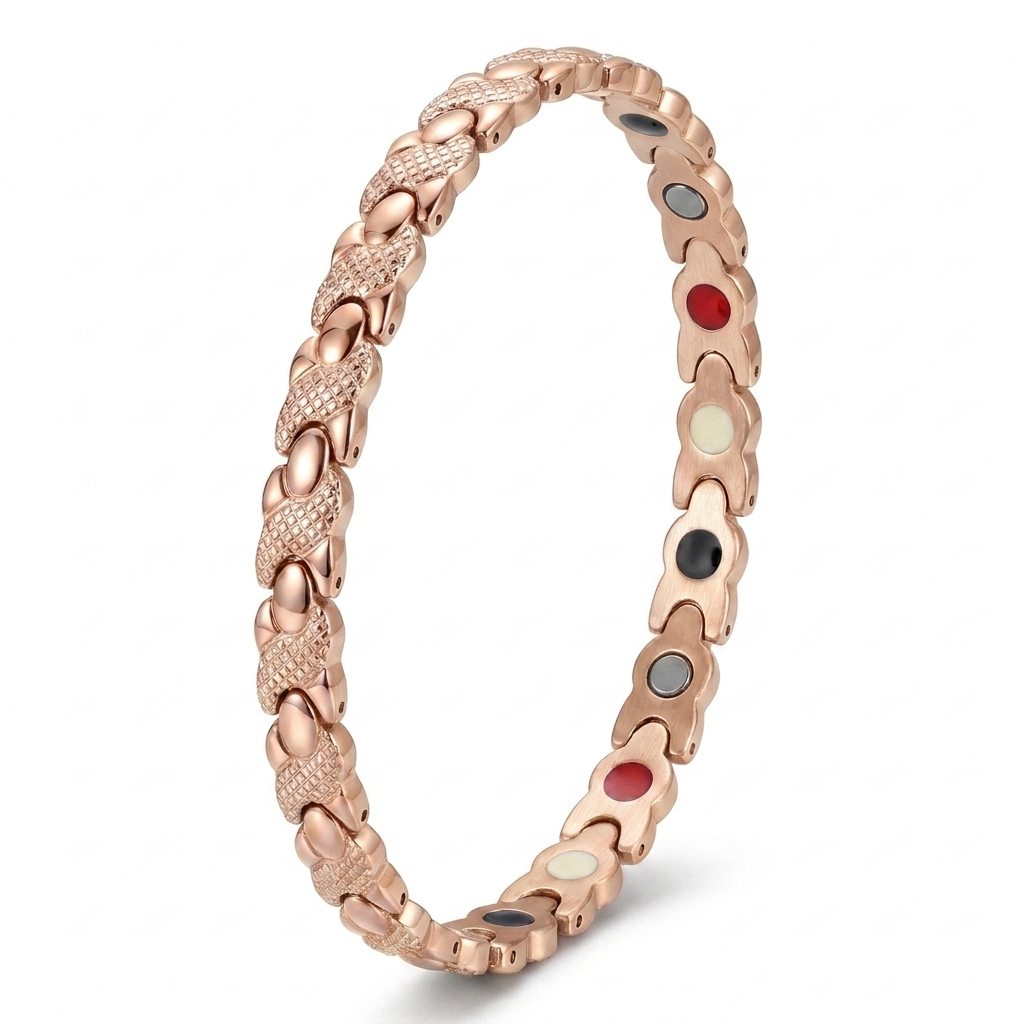 his & hers copper & rose gold set — women's cleo rose gold magnetic bracelet, hero shot on white