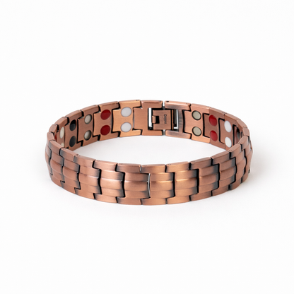 His & Hers Copper & Rose Gold set — men's Thick Design 2X solid pure copper magnetic bracelet, hero shot on white