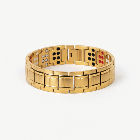 Thick Design 6X Premium wellness bracelet in gold with wide links and magnetic therapy inserts