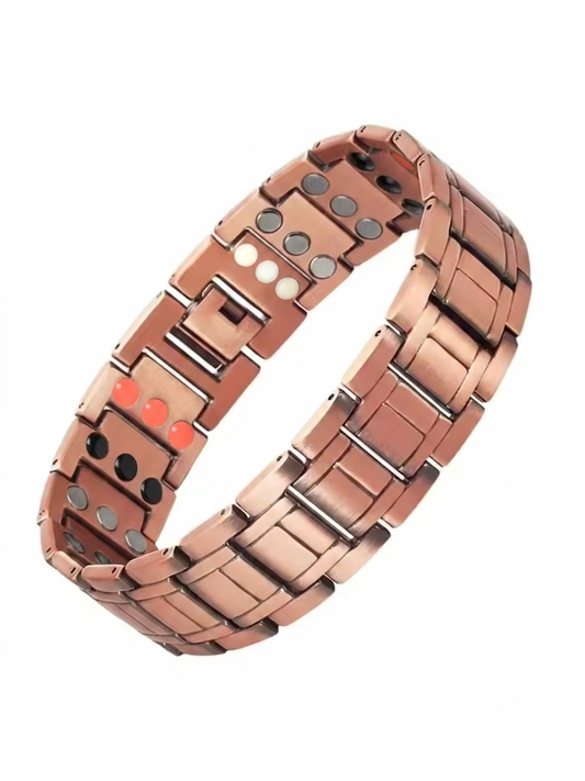 Copper 3X bracelet with polished copper links and red, black and silver therapy inserts