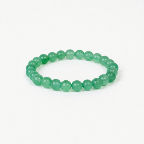 Green Aventurine Prosperity beaded bracelet with polished green round stones on a stretch cord