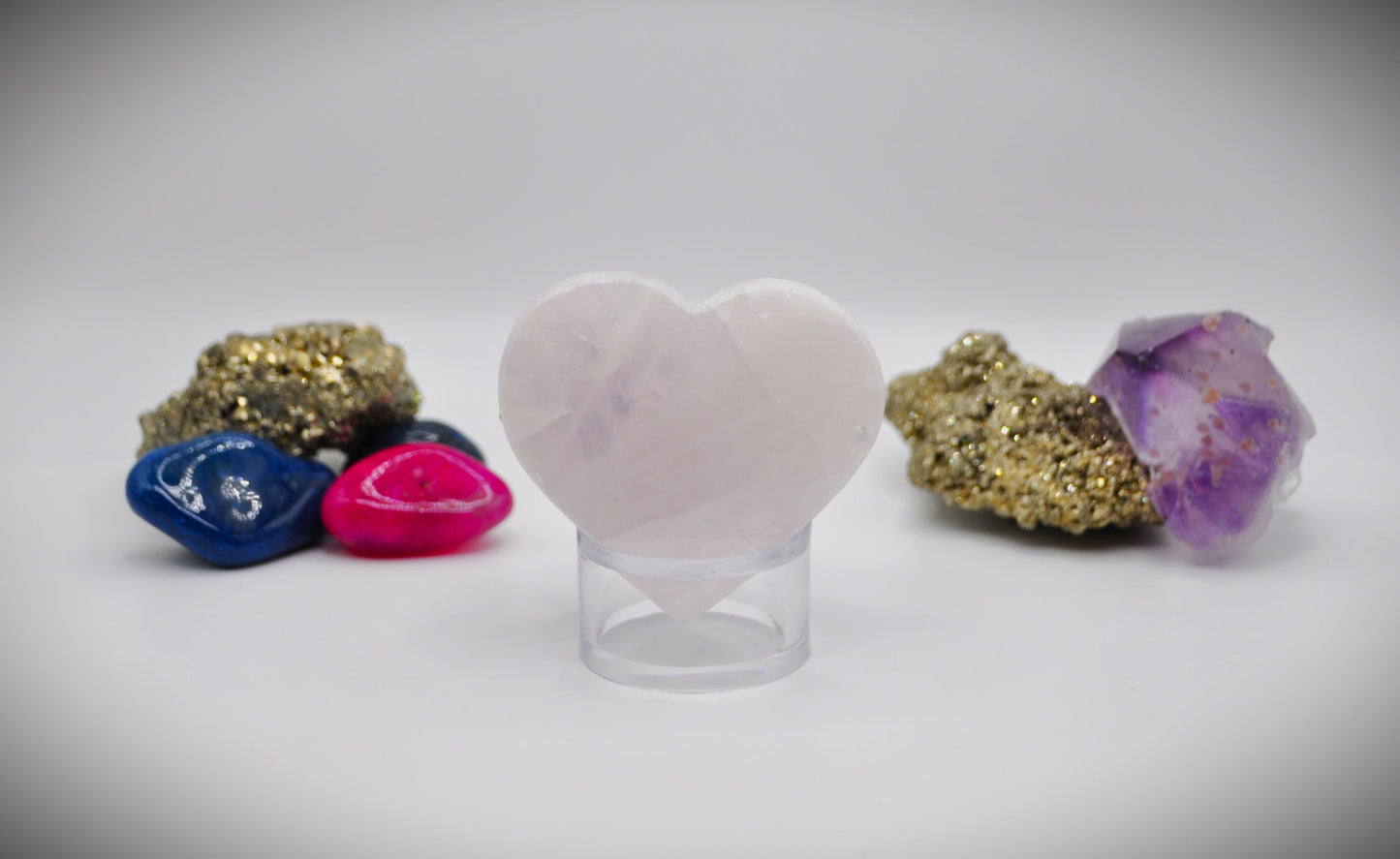Heart Rose Quartz Agate Crystal Flat Stone