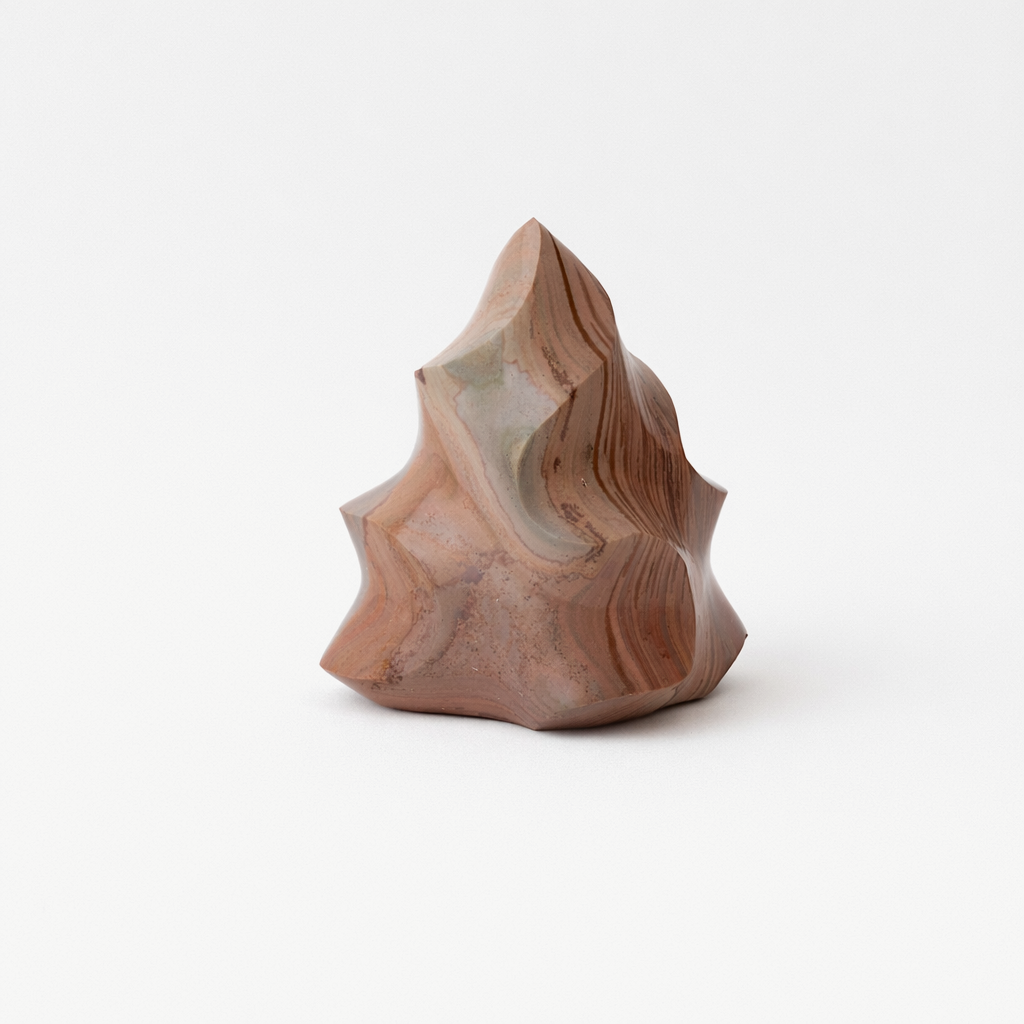 Multi-stone sculpted mineral decor piece carved from banded agate with a matte finish
