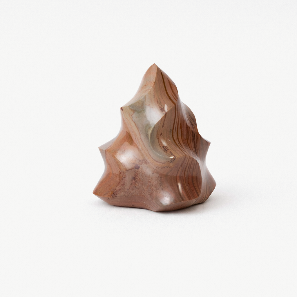 multi-stone sculpted mineral decor piece carved from banded agate with a polished finish
