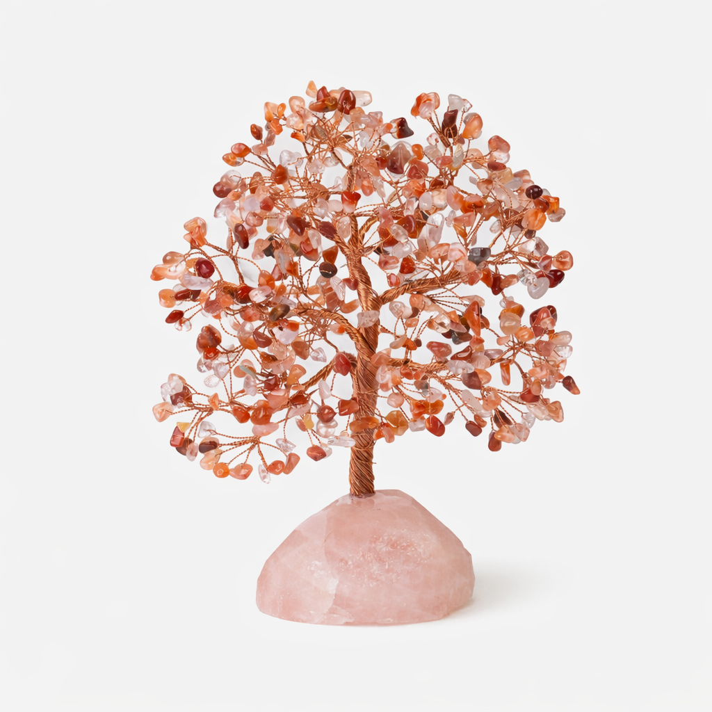 carnelian tree with rose quartz base