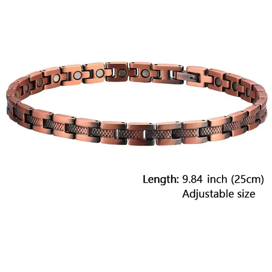 Engraved copper bracelet with textured links, 9.84 inch adjustable length
