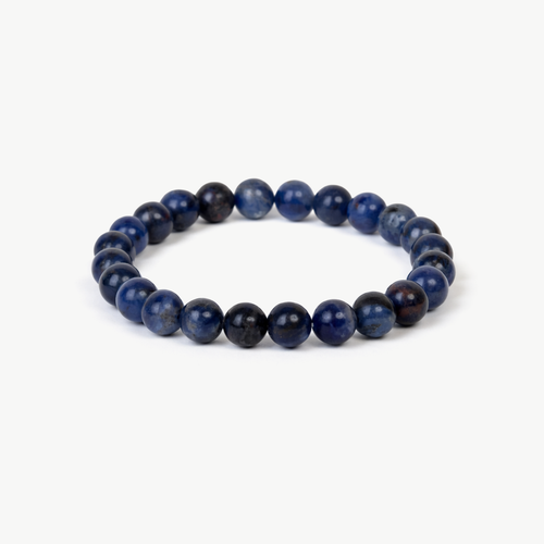 Sodalite Insight beaded bracelet with deep blue and white round stones on a stretch cord