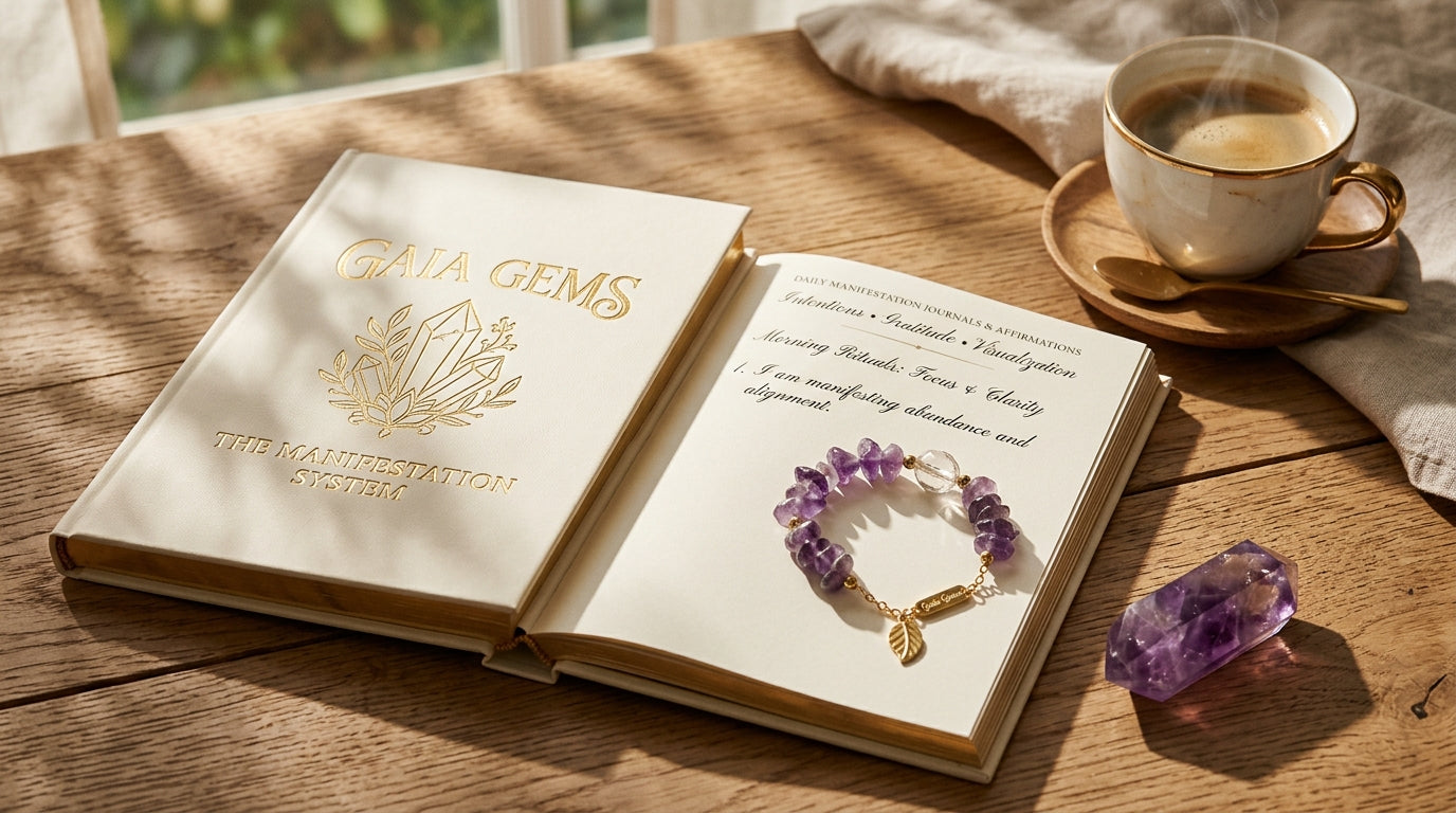 gaia gems clearance ritual kit — gemstone healing bracelet with hardcover 30-day journal