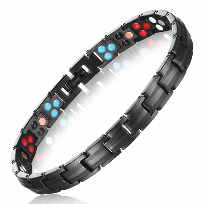 Dead Sea Minerals bracelet in black with turquoise, red and copper therapy elements