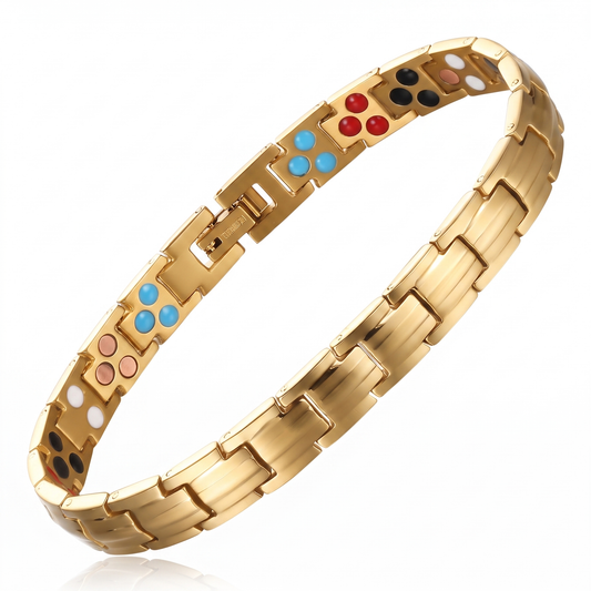 Dead Sea Minerals bracelet in gold with turquoise, red and copper therapy elements