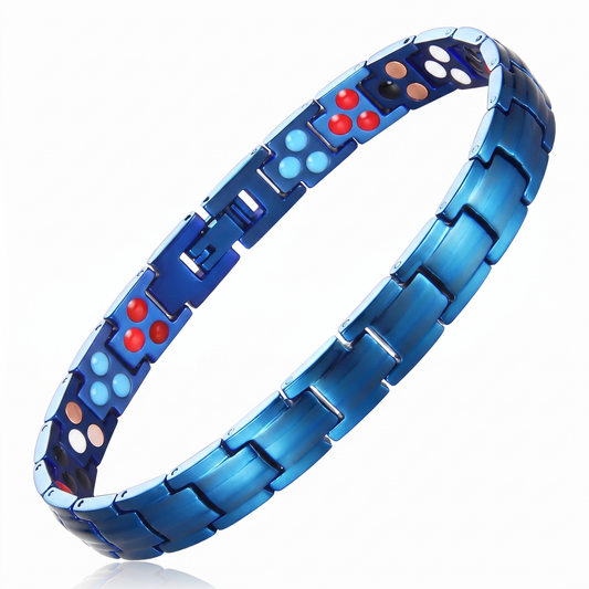 Ladies single titanium bracelet in electric blue with triple-element inner inserts