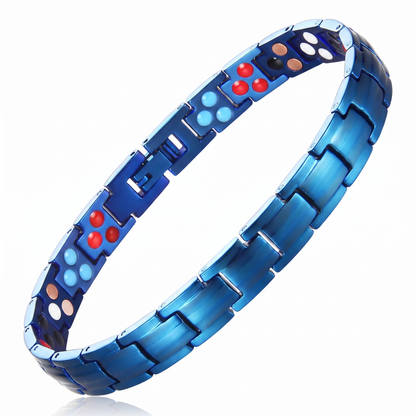 Dead Sea Minerals bracelet in metallic blue with turquoise, red and copper therapy elements