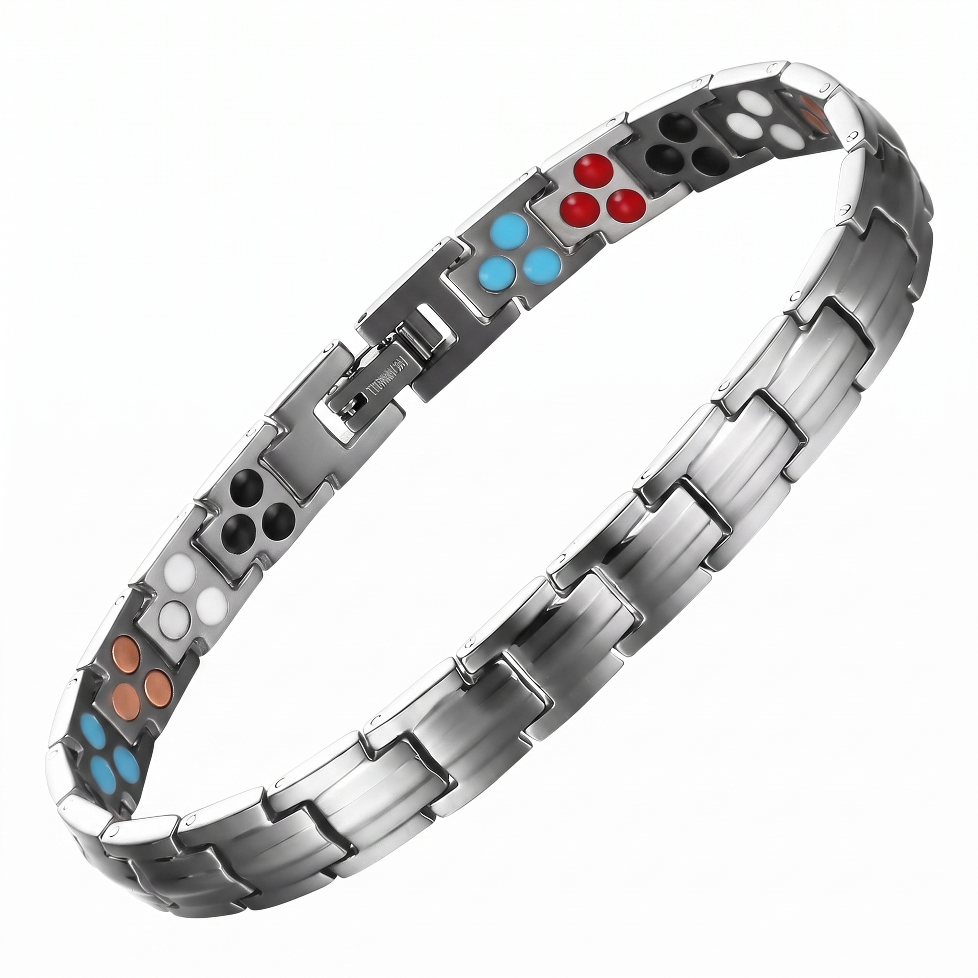 Ladies single titanium bracelet in silver with triple-element inner inserts