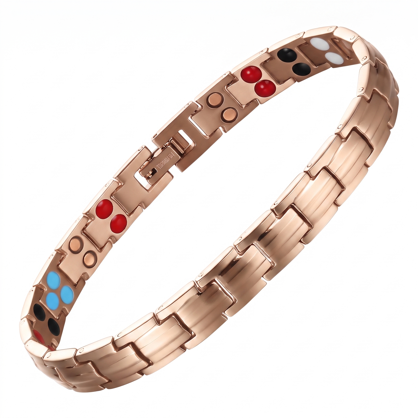 ladies single titanium bracelet in rose gold with triple-element inner inserts