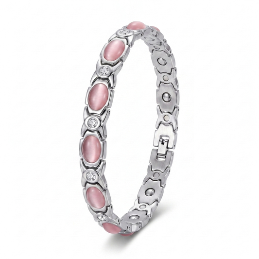 1X Cat's Eye crystal bracelet in pink with oval cat's eye stones and clear crystals