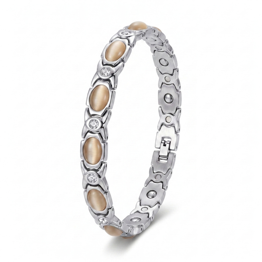 1X Cat's Eye crystal bracelet in champagne with oval cat's eye stones and clear crystals