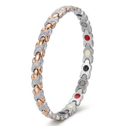 Cleo magnetic bracelet in silver and rose gold with twisted rope-effect links