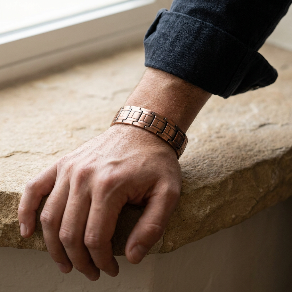 six power copper 6x bracelet worn on the wrist